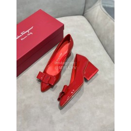 Salvatore Ferragamo Fashion Sheepskin Bow High Heel Shoes For Women Red