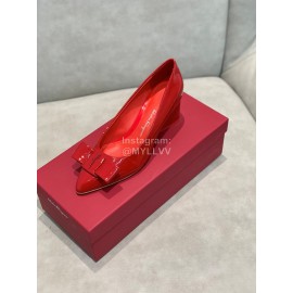 Salvatore Ferragamo Fashion Sheepskin Bow High Heel Shoes For Women Red