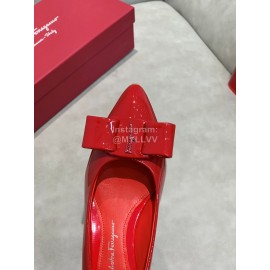 Salvatore Ferragamo Fashion Sheepskin Bow High Heel Shoes For Women Red