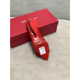 Salvatore Ferragamo Fashion Sheepskin Bow High Heel Shoes For Women Red