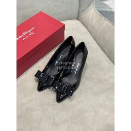 Salvatore Ferragamo Fashion Black Sheepskin Bow High Heel Shoes For Women