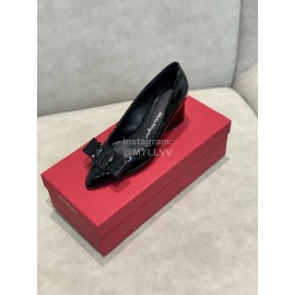 Salvatore Ferragamo Fashion Black Sheepskin Bow High Heel Shoes For Women