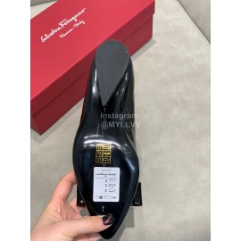 Salvatore Ferragamo Fashion Black Sheepskin Bow High Heel Shoes For Women