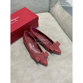 Salvatore Ferragamo Fashion Patent Leather Bow Shoes For Women Wine Red