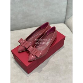 Salvatore Ferragamo Fashion Patent Leather Bow Shoes For Women Wine Red