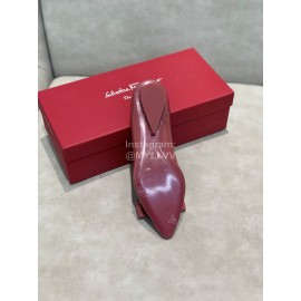 Salvatore Ferragamo Fashion Patent Leather Bow Shoes For Women Wine Red