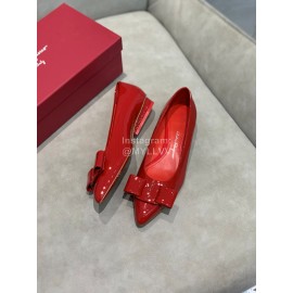 Salvatore Ferragamo Fashion Patent Leather Bow Shoes For Women Red