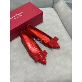 Salvatore Ferragamo Fashion Patent Leather Bow Shoes For Women Red