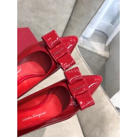 Salvatore Ferragamo Fashion Patent Leather Bow Shoes For Women Red