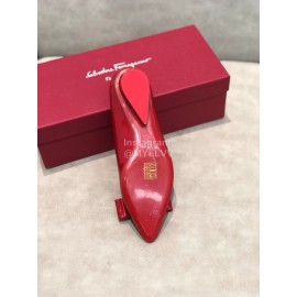 Salvatore Ferragamo Fashion Patent Leather Bow Shoes For Women Red