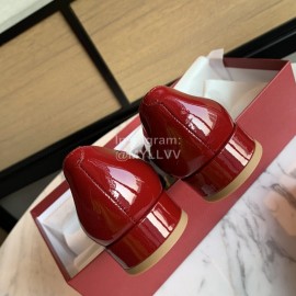 Salvatore Ferragamo Smooth Patent Leather Square Head Shoes For Women Wine Red