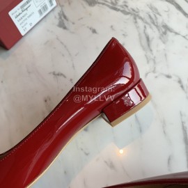 Salvatore Ferragamo Smooth Patent Leather Square Head Shoes For Women Wine Red