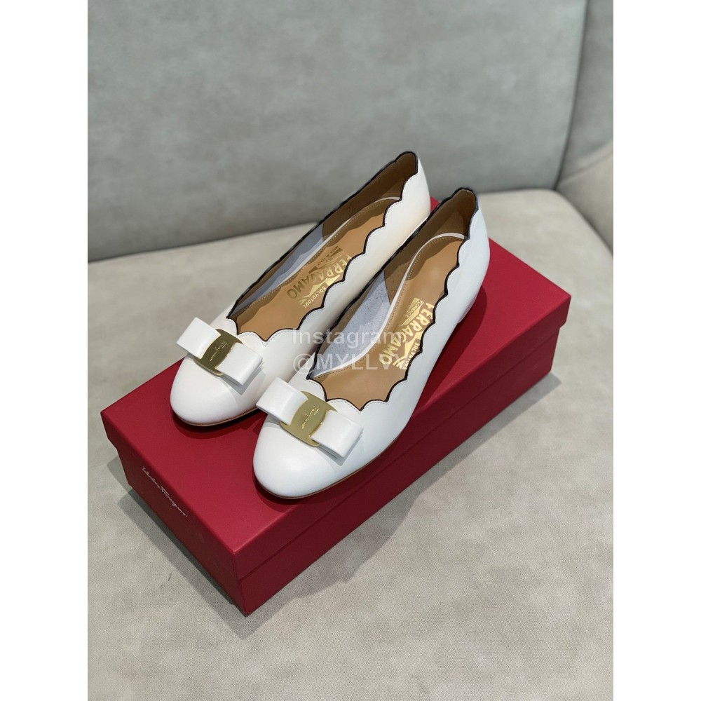 Salvatore Ferragamo New Calf Wave Edge High Heeled Shoes For Women White