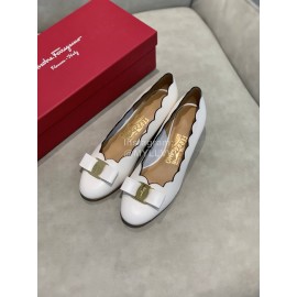 Salvatore Ferragamo New Calf Wave Edge High Heeled Shoes For Women White