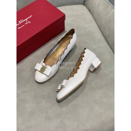 Salvatore Ferragamo New Calf Wave Edge High Heeled Shoes For Women White