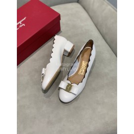 Salvatore Ferragamo New Calf Wave Edge High Heeled Shoes For Women White
