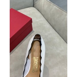 Salvatore Ferragamo New Calf Wave Edge High Heeled Shoes For Women White