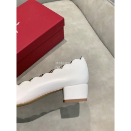 Salvatore Ferragamo New Calf Wave Edge High Heeled Shoes For Women White