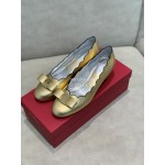 Salvatore Ferragamo New Calf Wave Edge High Heeled Shoes For Women Gold
