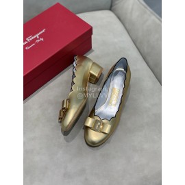 Salvatore Ferragamo New Calf Wave Edge High Heeled Shoes For Women Gold