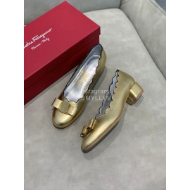 Salvatore Ferragamo New Calf Wave Edge High Heeled Shoes For Women Gold