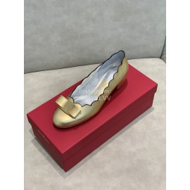 Salvatore Ferragamo New Calf Wave Edge High Heeled Shoes For Women Gold