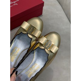 Salvatore Ferragamo New Calf Wave Edge High Heeled Shoes For Women Gold