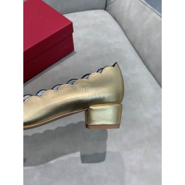 Salvatore Ferragamo New Calf Wave Edge High Heeled Shoes For Women Gold