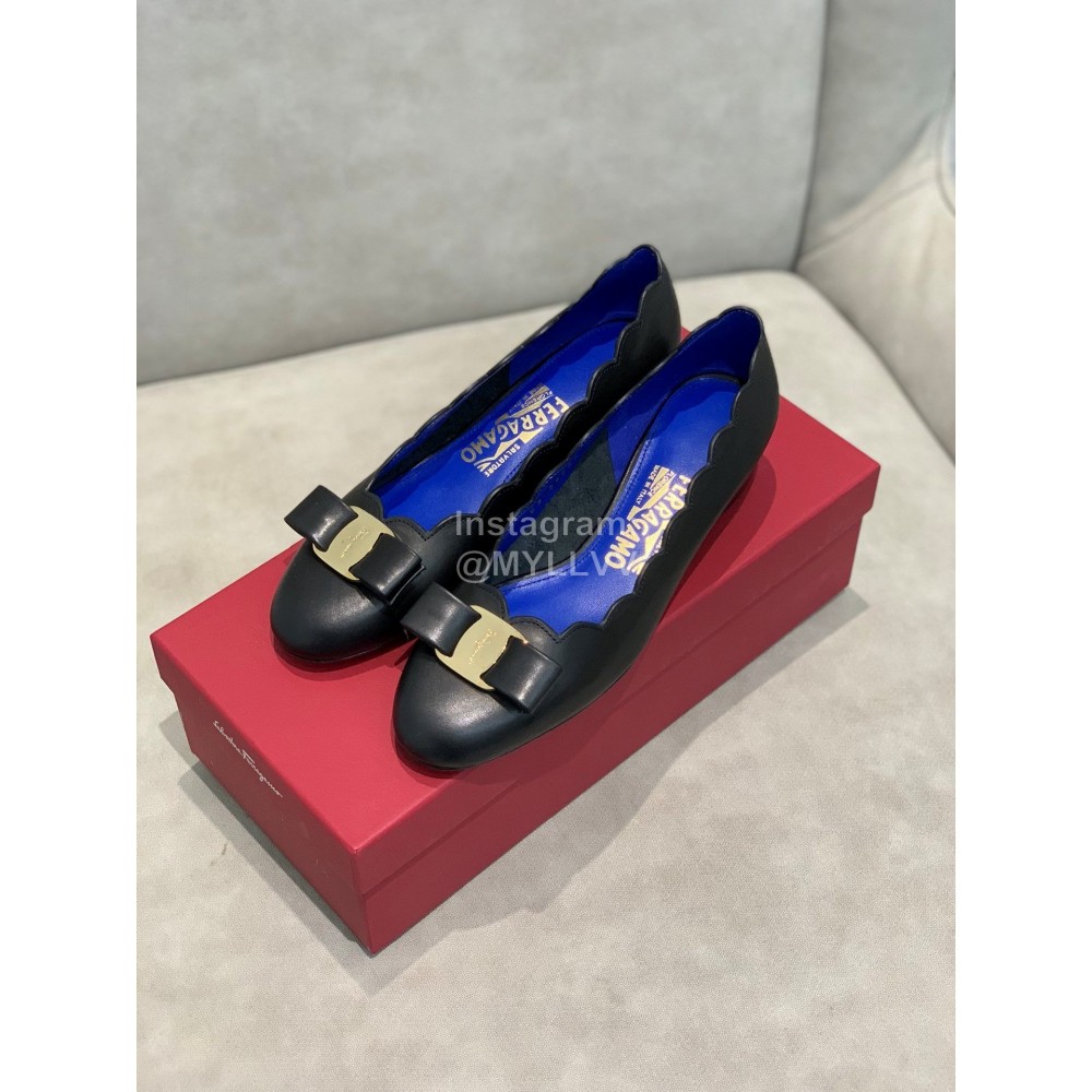 Salvatore Ferragamo New Calf Wave Edge High Heeled Shoes For Women Black