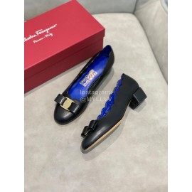 Salvatore Ferragamo New Calf Wave Edge High Heeled Shoes For Women Black