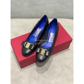 Salvatore Ferragamo New Calf Wave Edge High Heeled Shoes For Women Black