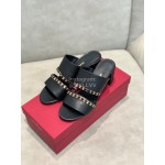 Salvatore Ferragamo Spring Summer New Chain Sheepskin High Heel Slippers For Women Black