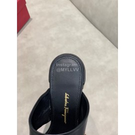 Salvatore Ferragamo Spring Summer New Chain Sheepskin High Heel Slippers For Women Black