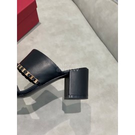 Salvatore Ferragamo Spring Summer New Chain Sheepskin High Heel Slippers For Women Black