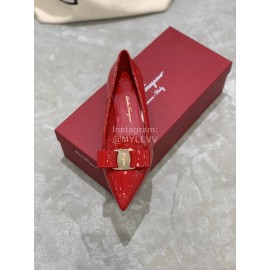 Salvatore Ferragamo Fashion Patent Leather Pointed Shoes For Women Red