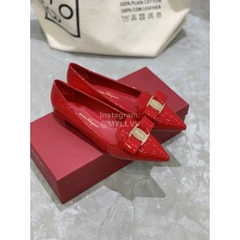 Salvatore Ferragamo Fashion Patent Leather Pointed Shoes For Women Red