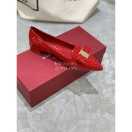 Salvatore Ferragamo Fashion Patent Leather Pointed Shoes For Women Red