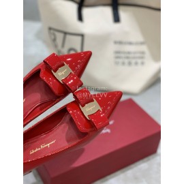 Salvatore Ferragamo Fashion Patent Leather Pointed Shoes For Women Red