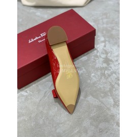 Salvatore Ferragamo Fashion Patent Leather Pointed Shoes For Women Red