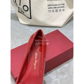 Salvatore Ferragamo Fashion Patent Leather Pointed Shoes For Women Red