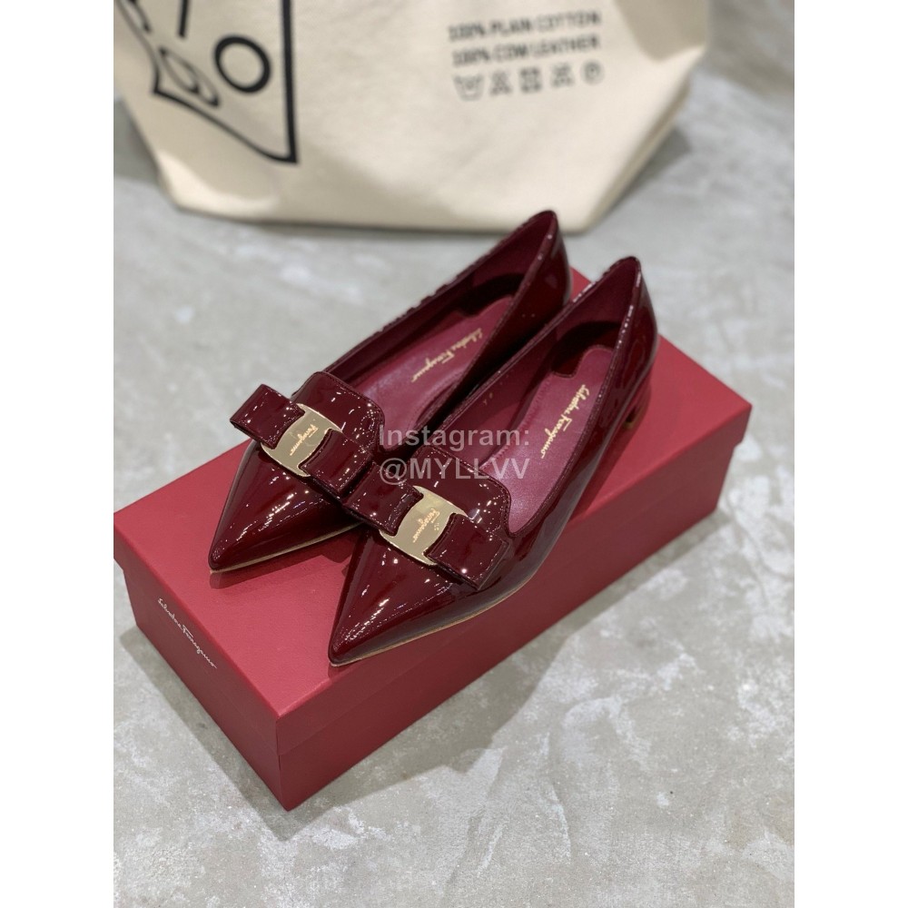 Salvatore Ferragamo Fashion Patent Leather Pointed Shoes For Women Red
