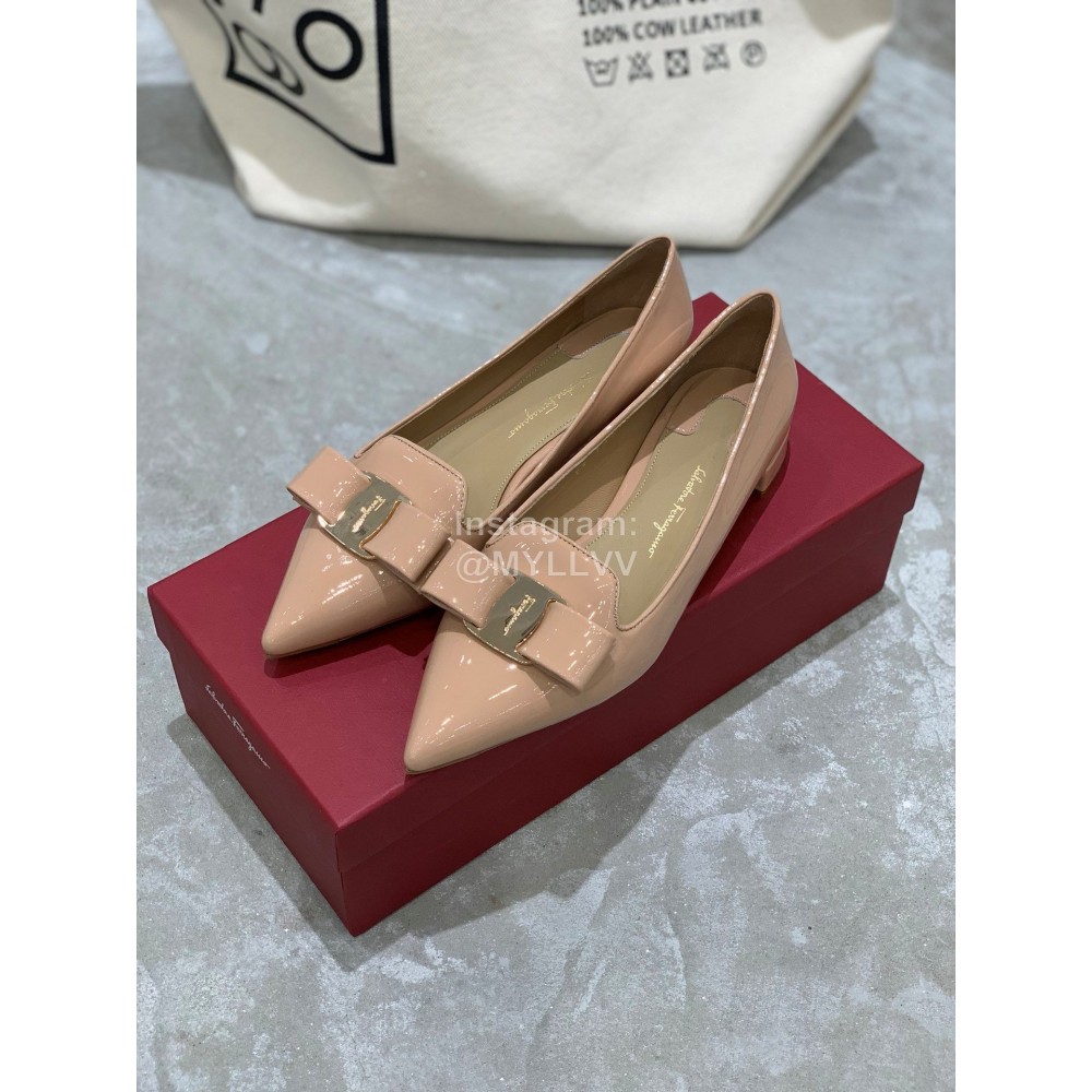 Salvatore Ferragamo Fashion Patent Leather Pointed Shoes For Women Wine Red