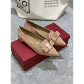 Salvatore Ferragamo Fashion Patent Leather Pointed Shoes For Women Pink