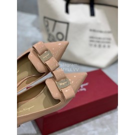 Salvatore Ferragamo Fashion Patent Leather Pointed Shoes For Women Pink