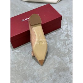 Salvatore Ferragamo Fashion Patent Leather Pointed Shoes For Women Pink