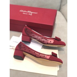Salvatore Ferragamo Spring Summer New Wave Dot Gauze Wine Red High Heels For Women 