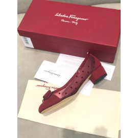 Salvatore Ferragamo Spring Summer New Wave Dot Gauze Wine Red High Heels For Women 