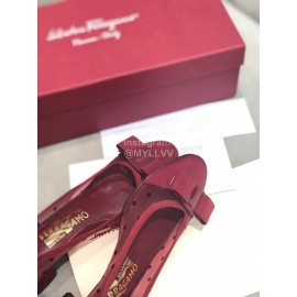 Salvatore Ferragamo Spring Summer New Wave Dot Gauze Wine Red High Heels For Women 