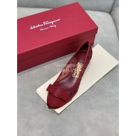 Salvatore Ferragamo Spring Summer New Wave Dot Gauze Wine Red High Heels For Women 