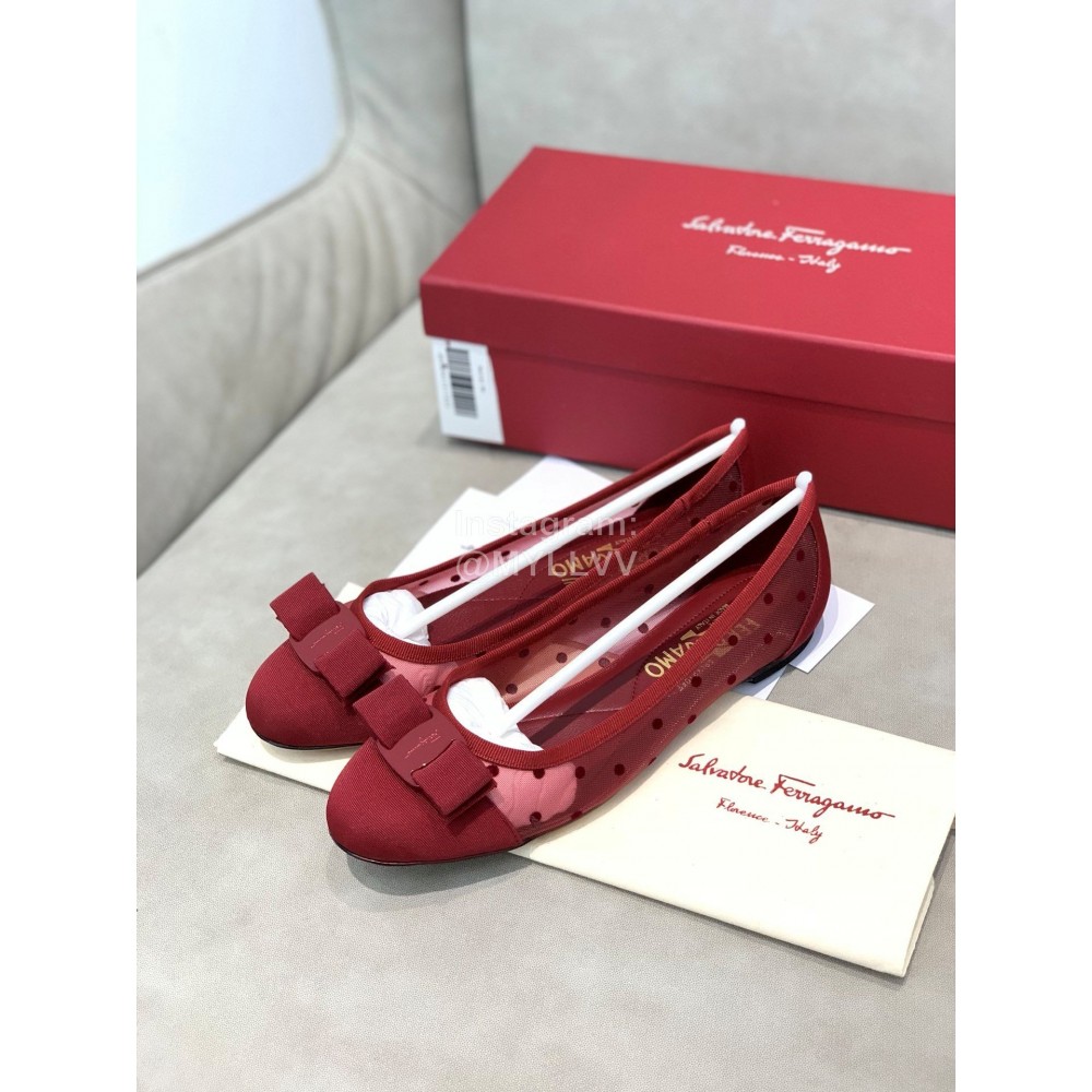 Salvatore Ferragamo Spring Summer New Wave Dot Gauze Wine Red High Heels For Women 